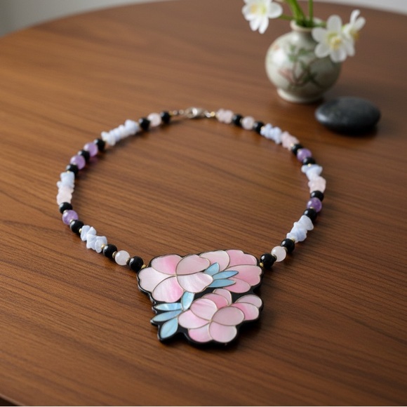 Lee Sands Pink Plumeria Floral Necklace - Picture 2 of 12